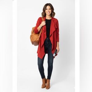 Shamask Red Leather Jacket Draped Open Front Designer USA Size Small